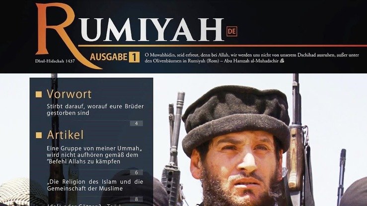 На обложке первого номера нового пропагандистского журнала ИГИЛ «Румия» показан его пресс-секретарь Абу Мухаммед аль-Аднани, недавно убитый в ходе авиаудара. Стремясь отвлечь внимание от потери знакового сирийского города Дабик, в честь которого был также назван пропагандистский журнал ИГИЛ, группировка быстро запустила новое издание под названием «Румия», сосредоточившись на призывах к поддающимся на пропаганду «одиноким волкам» во всем мире.