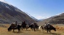 O‘tgan yil 7-oktabrda olingan ushbu suratda etnik qirg‘izlardan bo‘lgan ko‘chmanchi oila qo‘toslarda sayr qilayotgani tasvirlangan. Afg‘oniston, Voxan koridori. (Gohar Abbas/AFP)