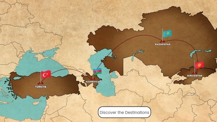 Xaritada zamonaviy Buyuk ipak yo‘liga kirgan davlatlar aks ettirilgan.(ModernSilkRoadTour.com)