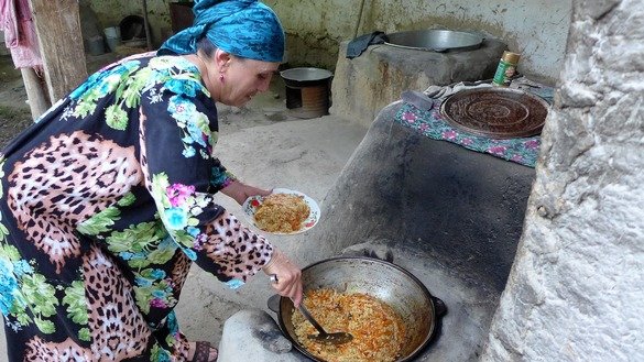 ''Plov [pilaf] is one of the main dishes during iftar," said Mannonova. "I always make plov in a special qazan [wok-like cauldron] over an open flame. Everybody in my family loves it." [Nadin Bahrom]