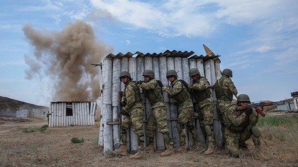 Troops from Kazakhstan's Kazbat and Kazbrig peace-keeping units participate in Exercise Steppe Eagle. [Pavel Mikheyev]