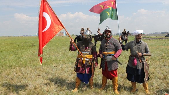 Participants from Hungary, Bulgaria, Turkey, Ukraine, Russia, Kyrgyzstan and Kazakhstan displayed folk costumes, traditions and uniforms worn by mediaeval  warriors. Pictured here is an Ordugay team from Turkey specialising in historical reenactments. [Aydar Ashimov]