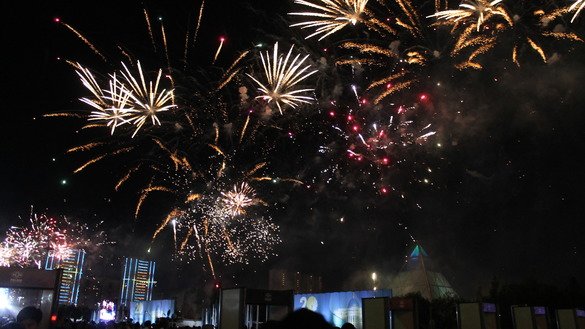 The culmination of Day of the Capital festivities was a 12-minute fireworks display. [Aydar Ashimov]