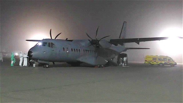 An airplane carrying evacuated Kazakhs arrives from Saudi Arabia in Aktau on March 25. [Kazakh Armed Forces]